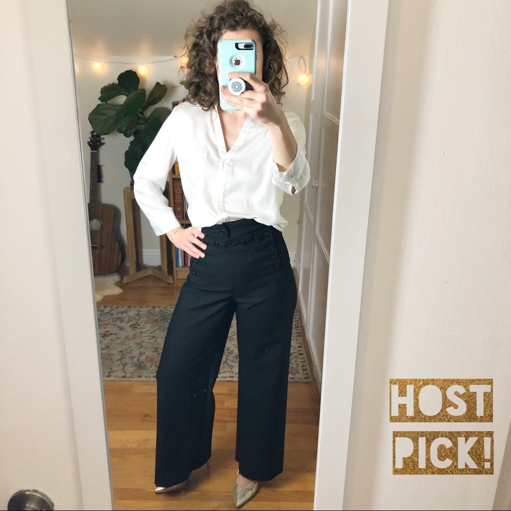 Vintage Sailor Pants High Waist Wide Leg 100% Wool